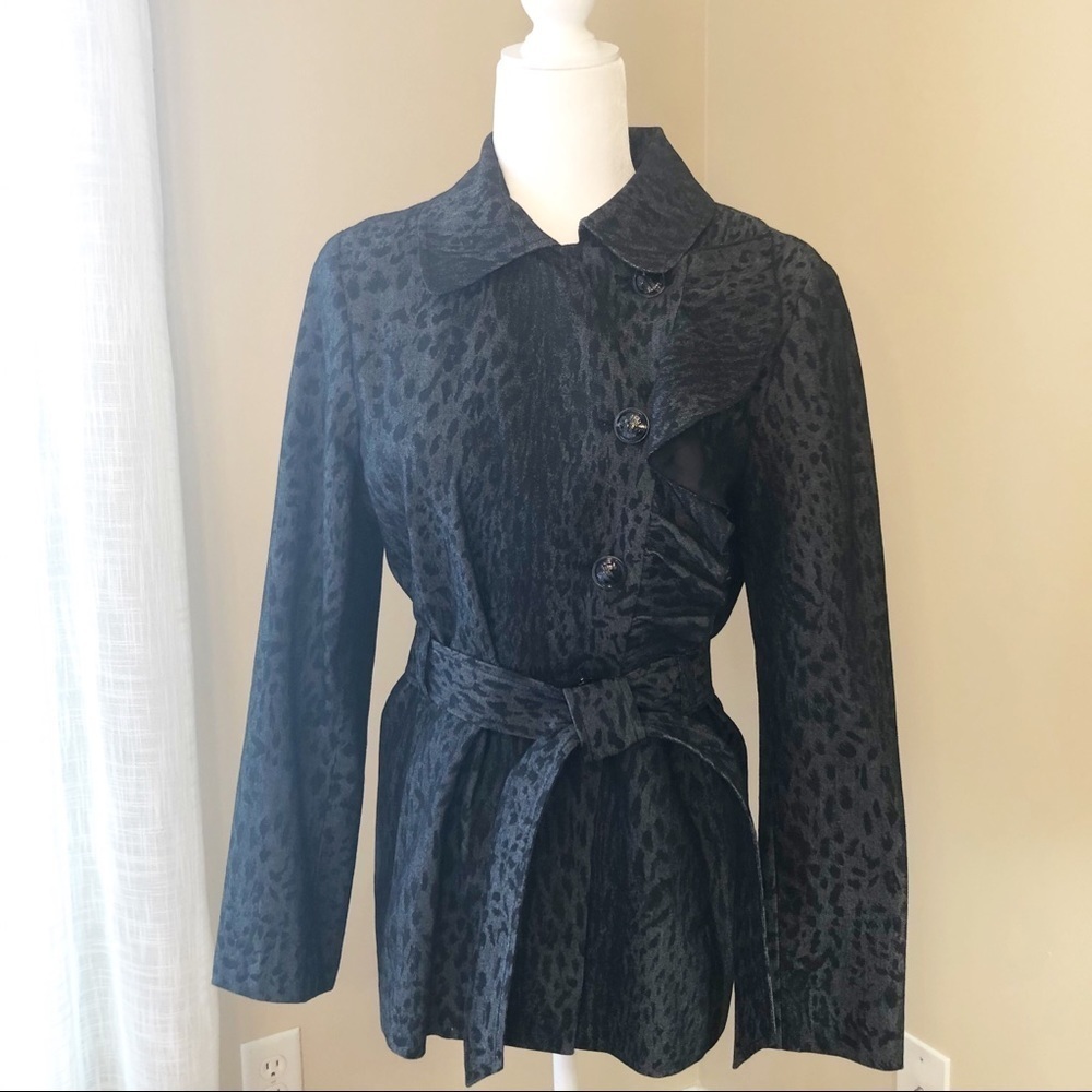 Willi Smith Leopard Print Denim Ruffle Jacket - M